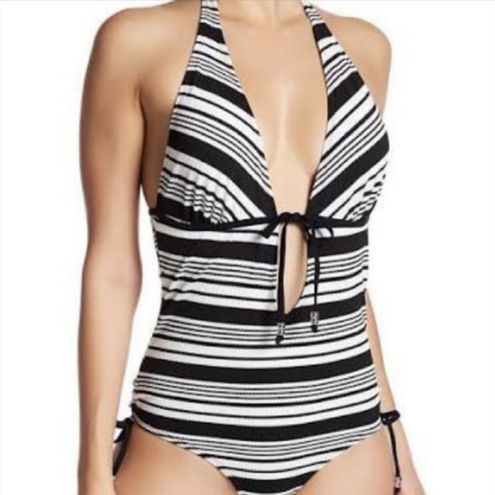 🩱Marilyn Monroe Swimwear Black & White Halter One Piece Bathing Suit Womens